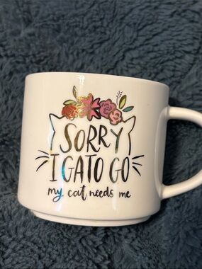 White Floral Cat Quote Ceramic Mug - Sorry I Gato Go